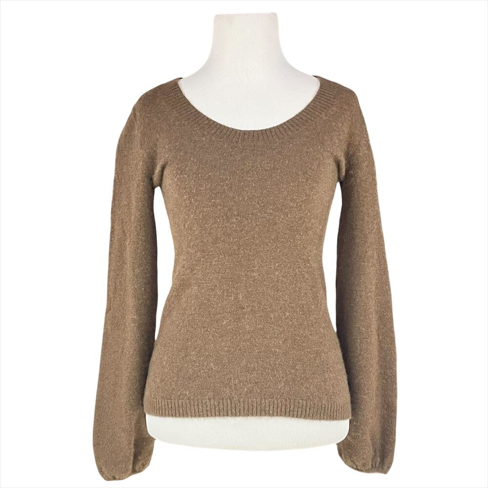 OLD NAVY 2007 Collection 100% Cashmere Brown Scoop Neck Sweater Size S *mended*